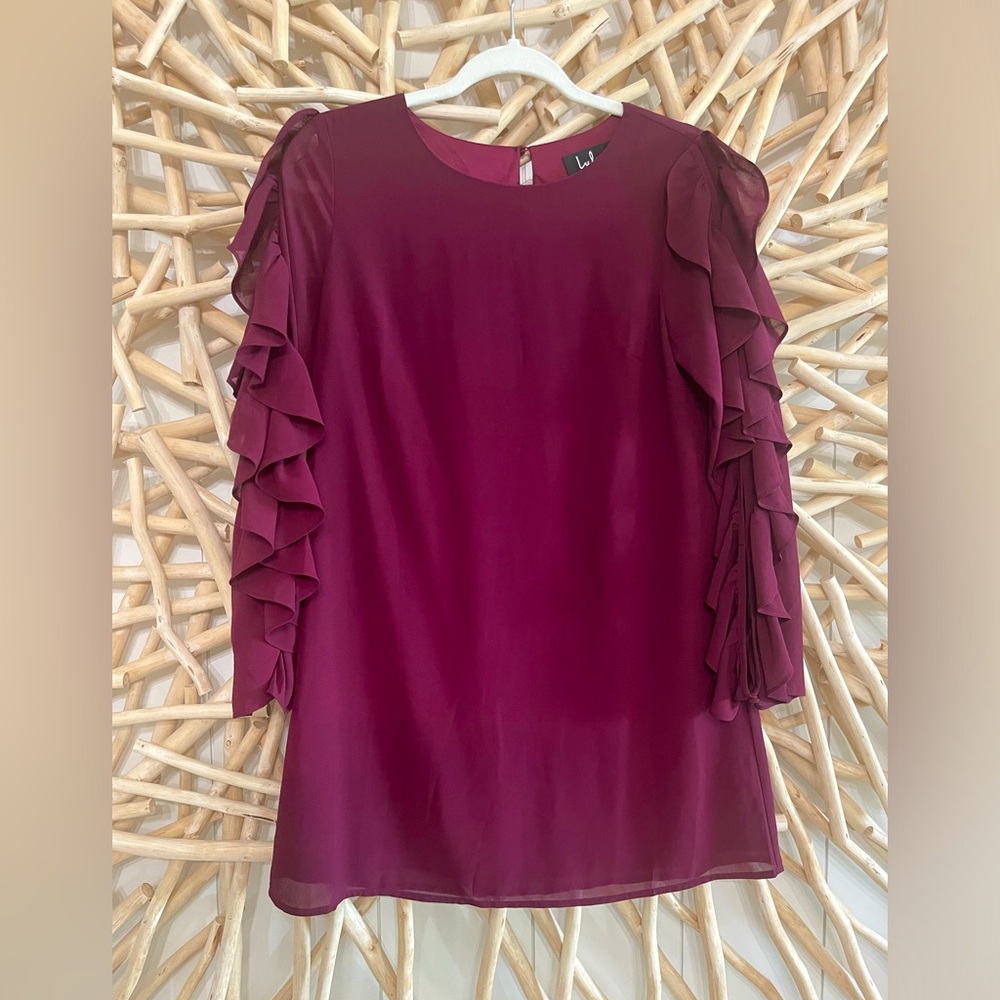 NWOT LULUS Plum A-Line Ruffle Long Sleeve Dress